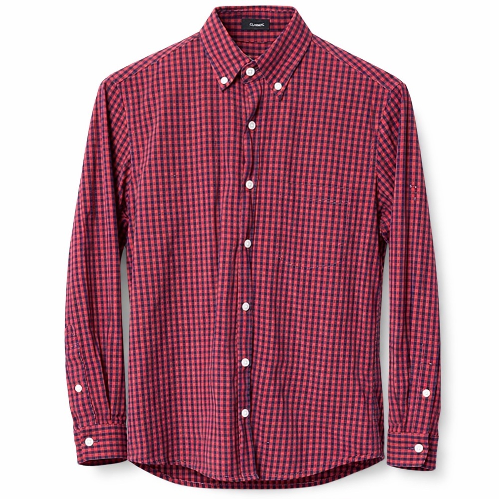 J. Crew Men's Burgundy Checkered Button Down Shirt - Picture 2 of 2